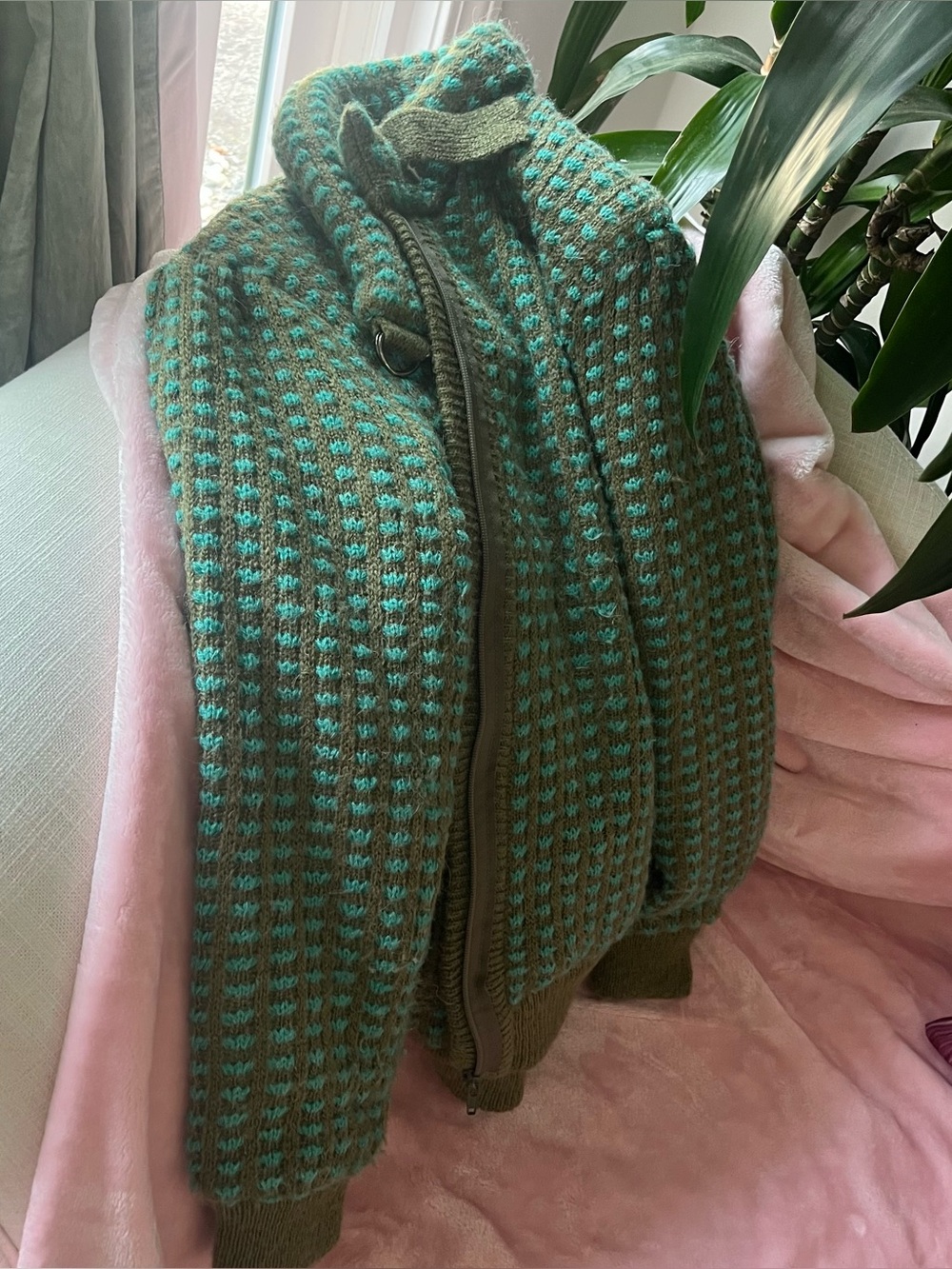 GorGeous Vintage Bomber Jacket Teal & Gray women size small pockets zipper Fall - Picture 6 of 15